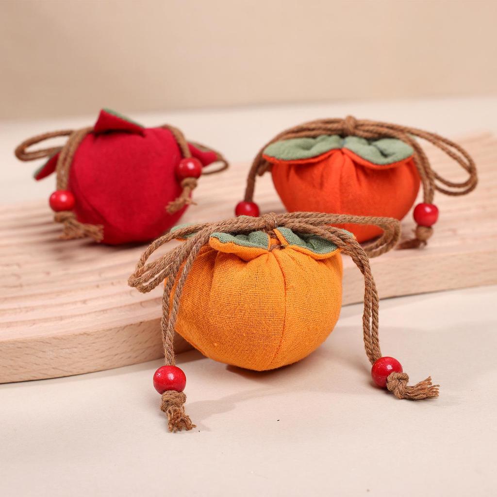 Persimmon Ruyi Scented Sachet: Mosquito Repellent Mugwort Coin Purse & Portable Car Ornament.