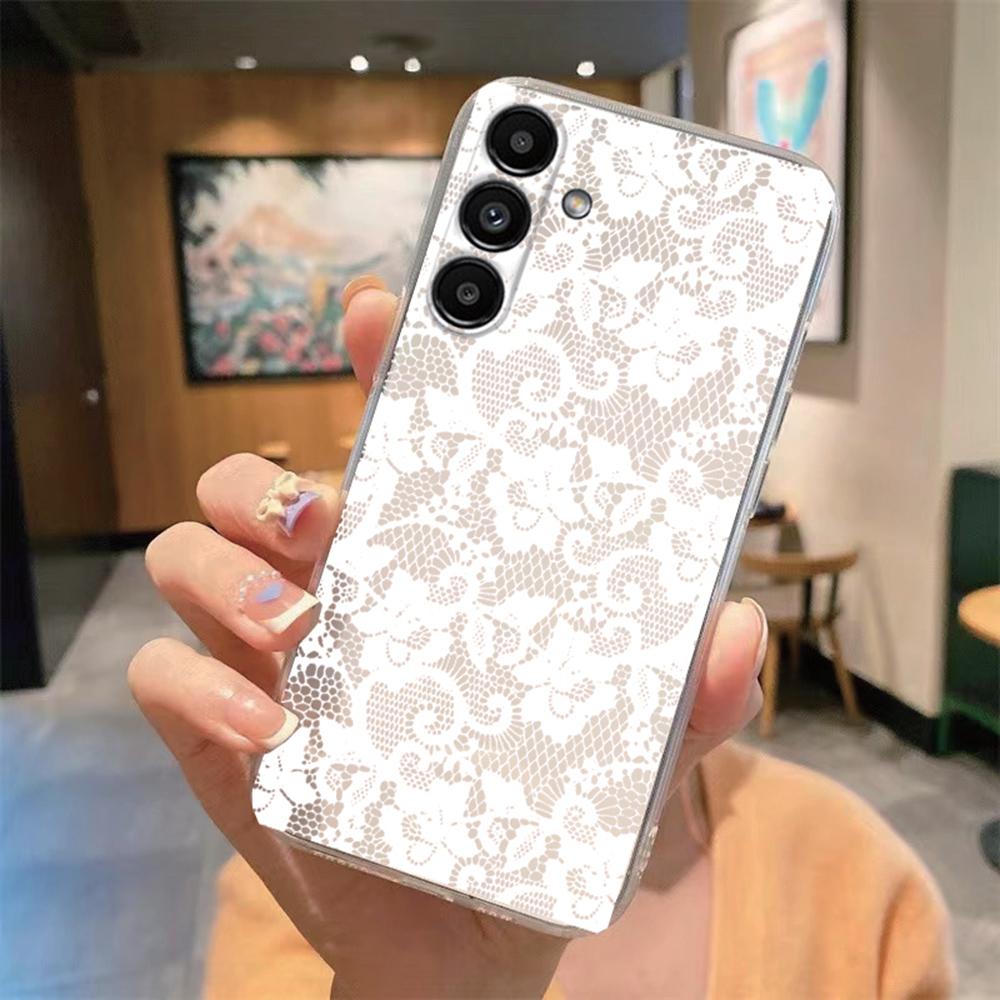 Romantic Lace Pattern Transparent Flower Phone Case For Samsung Galaxy A54 A56 A16 A17 A37 A57 A06 A07 A13 A14 M54 Clear Cover