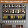 3-Tier Floating Wine Storage Rack & Hanging Shelf Large Capacity Metal Bar Liquor Bottle Display Bracket for Home Bar Decorative