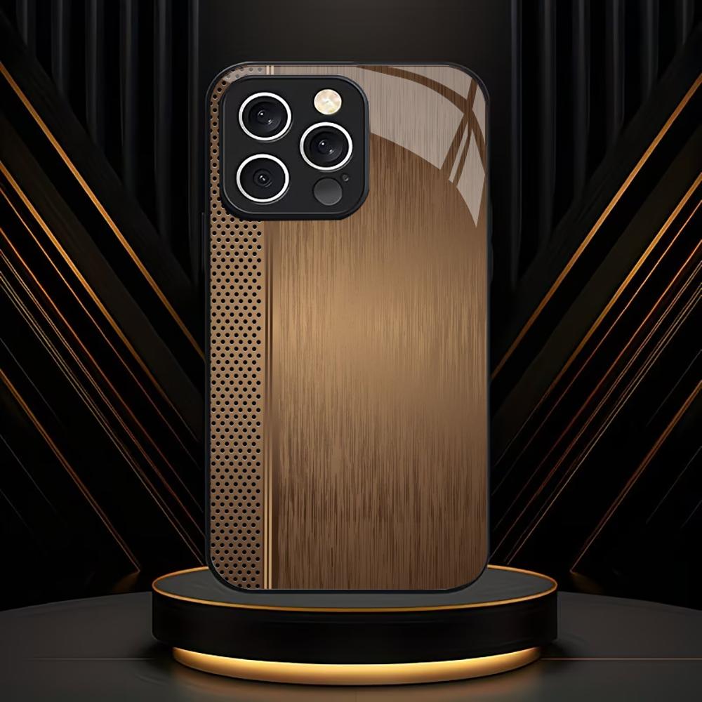 Cool Brown Metallic Perforated phone case Glass fashion phone cases fundas Phone Case for iPhone 17 16 15 14 13 12pm Pro Plus