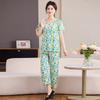 Middle-aged and Elderly Mothers Cotton and Silk Women's Pajamas Suit Is Fashionable and Can Be Worn Outside. Summer Short-sleeved Pullover Artificial