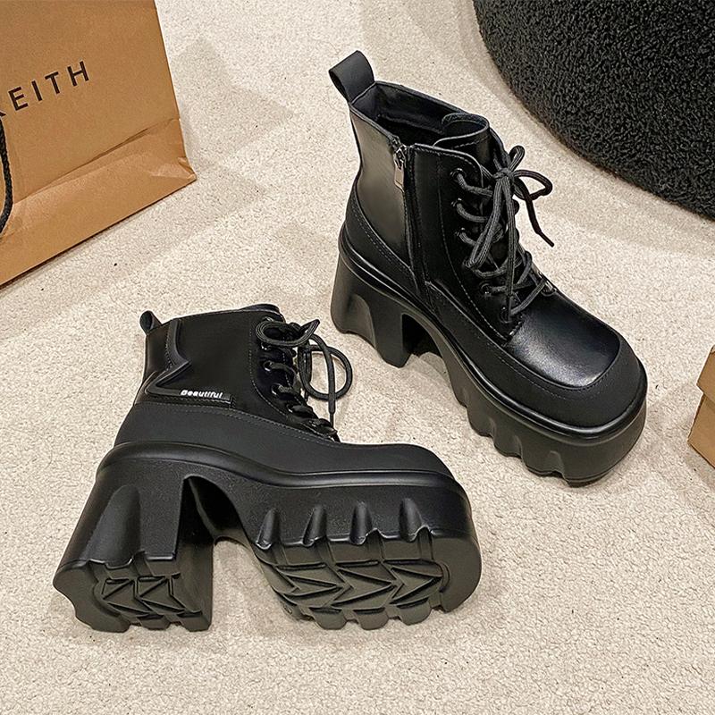 Fashion Ankle Boots for Women High Heels Fashion Lace Up Shoes Platform Designer Pumps Winter Woman 2025 Chunky Goth Chelsea Botas Femme