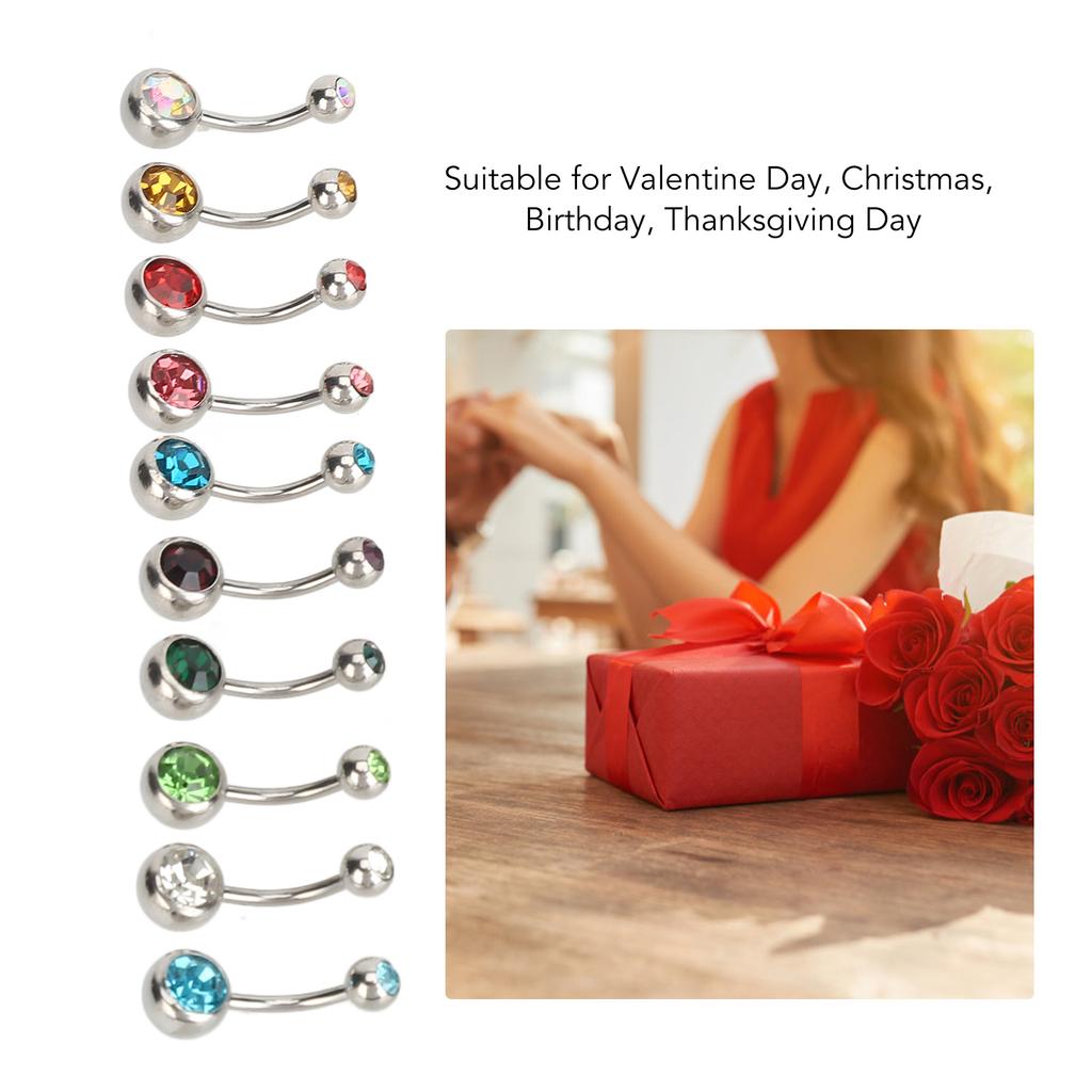 10pcs Belly Button Rings Colorful Rhinestone Stainless Steel Curved Navel Barbell Body Piercing Jewelry