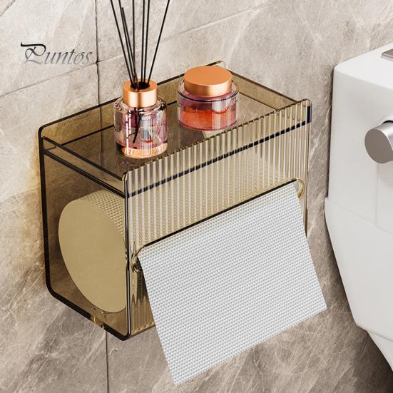 Toilet Tissue Box Storage Organizer with Top Shelf Transparent Large Capacity Wall Mounted Paper Drawer Toilet Roll Paper Storage Rack