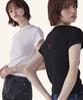 RONRON [2Pack] Back Ribbon Heart Slim Crop T Shirts