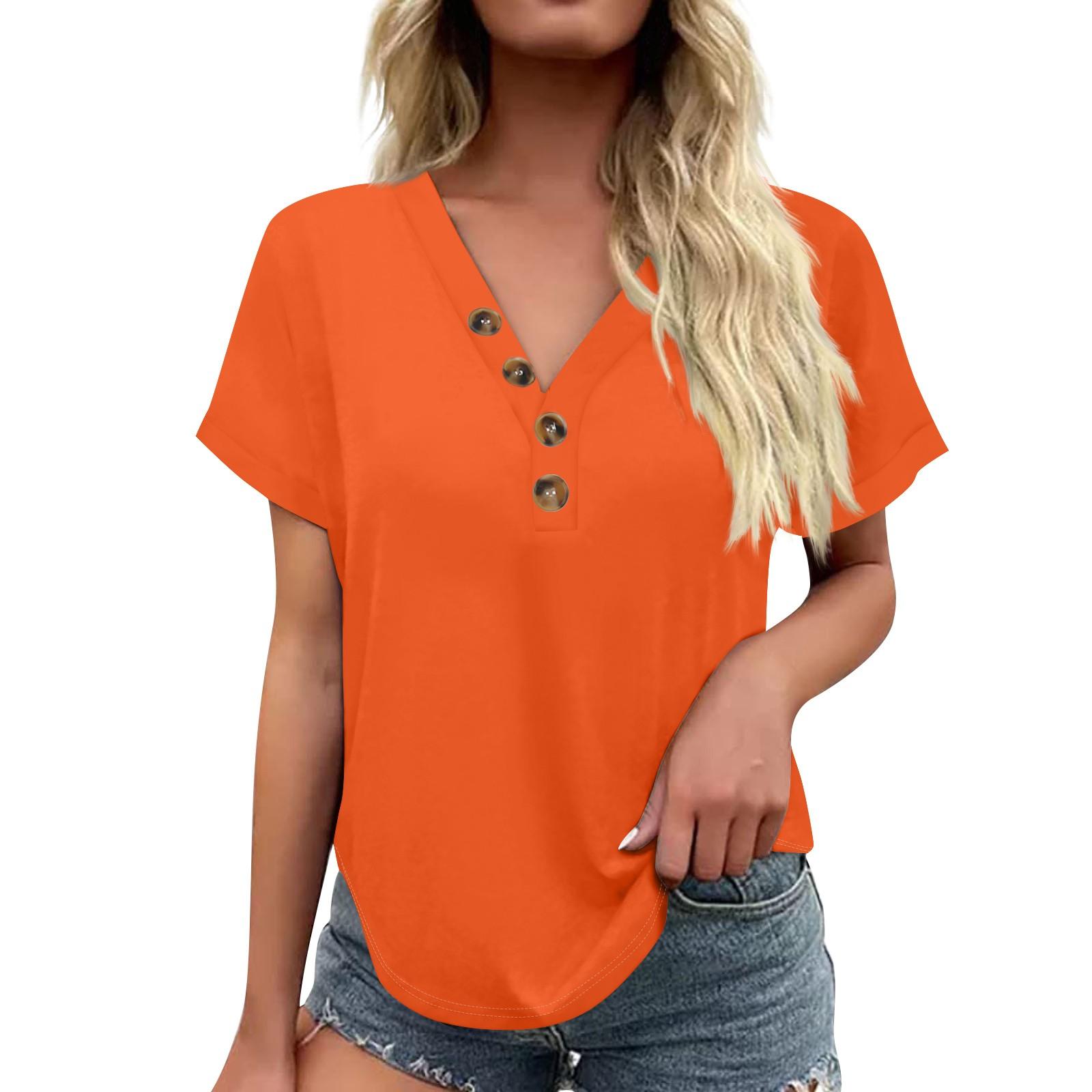 

Женский модный повседневный однотонный топ на пуговицах с короткими рукавами и v-образным вырезом XL