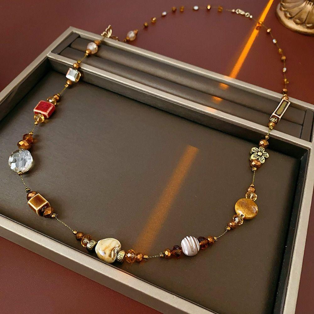 Geometry Ceramic Beads Necklaces Cute Bohemian Drop Pendant Retro Ethnic Style Necklaces  Party