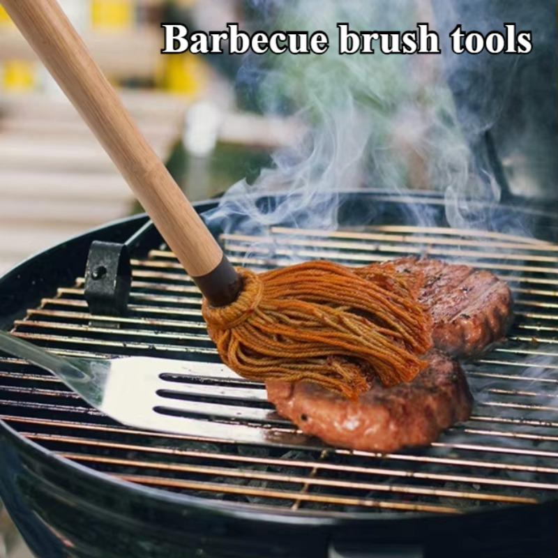 Outdoor barbecue oil brush tools, popular wooden-handled barbecue tool sets, durable oil sauce brushes for smoked steaks