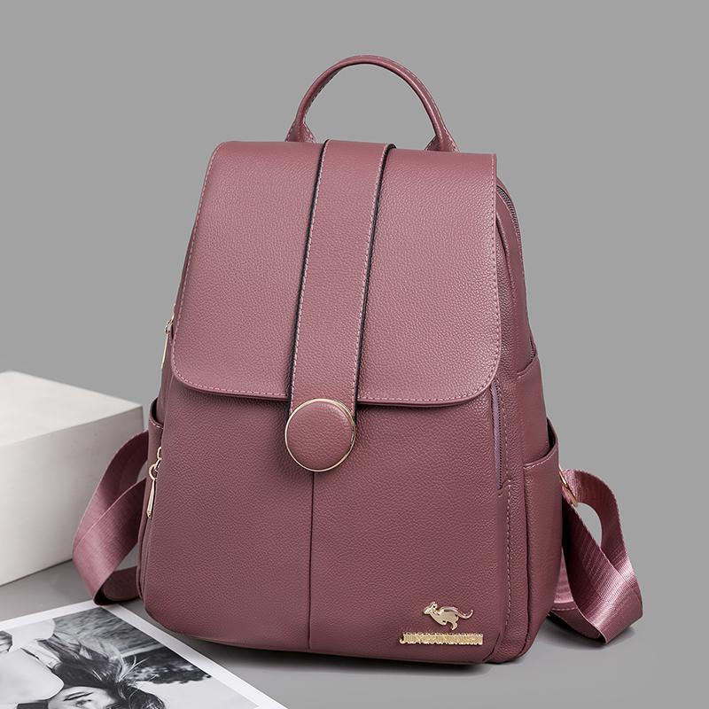 Women's Soft Leather Large Capacity Solid Color Bag Backpack Shoulder Bag