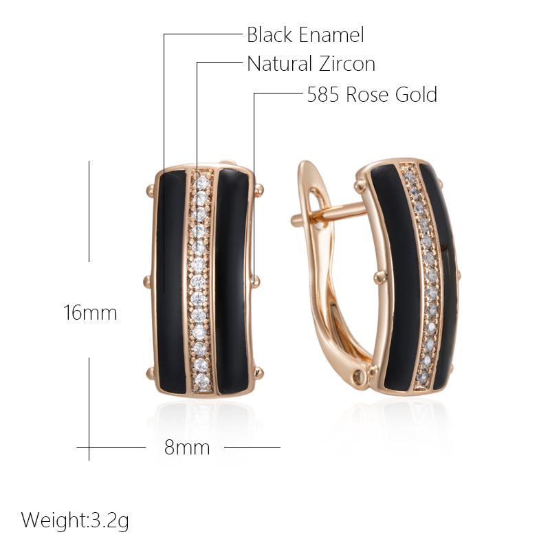 Black Enamel Square Dangle Earrings For Women Rose Gold Color Natural Zircon Accessories High Quality Daily Jewelry