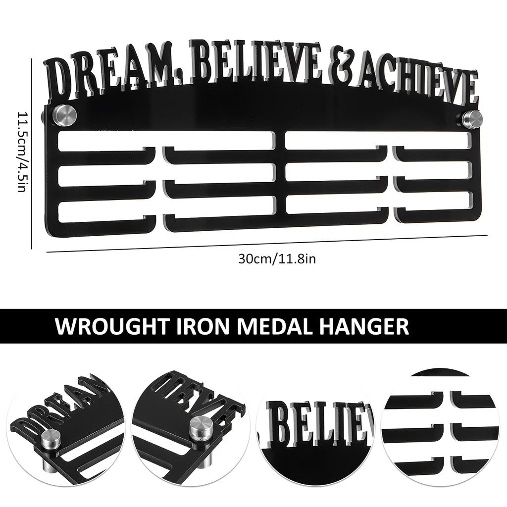 Medal Display Hanger Wall Mounted Medal Display Holder with Inspirational Words Memorial Medal Rack for Living Room Decor