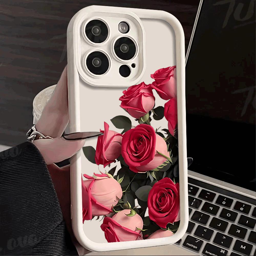 Rose Floral Pattern For iPhone 15 14 13 12 11 Pro Max XS X XR Max Mini IPhone 7 8 Plus SE 2022 Shockproof Candy Soft Cover