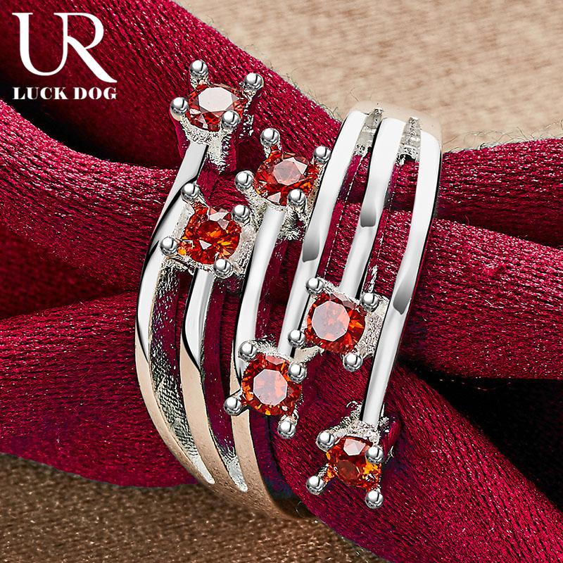 925 Sterling Silver Red AAA Zirkonový prsten Dárek Módní svatební šperky