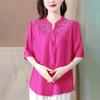 Summer Fashion: Plus Size Women's 5-Point Sleeve Loose Slim Shirt for Middle-Aged Moms