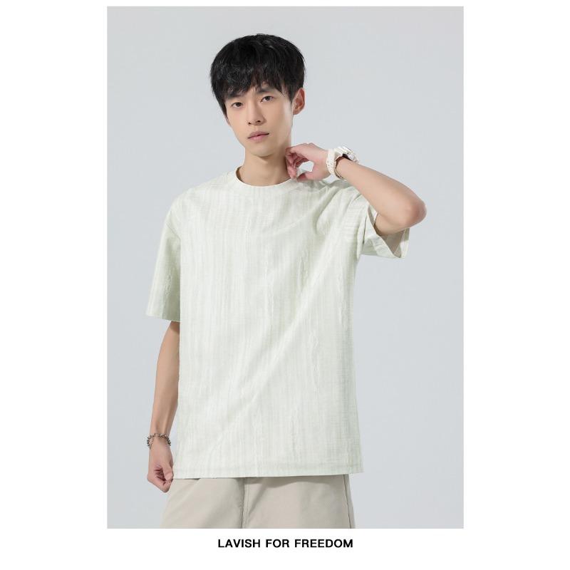 Men Vertical Texture Knit T Shirt Crew Neck Short Sleeve Loose Casual Minimal Daily Summer Street Basic Top