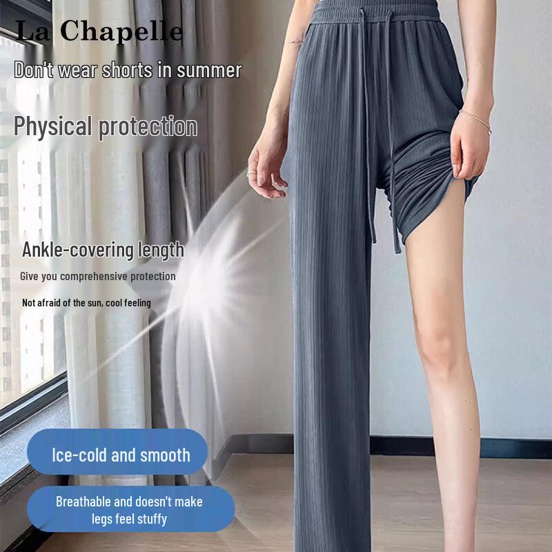 La Chapelle Women s Ice Silk High-Waisted Wide-Leg Pants M