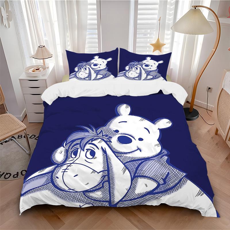 

3pcs set Piglet Winnie1pc of quilt cover+2pcs of pillowcase, no core, print bedding, All Seasons Bedroom Setting068 135x200cm