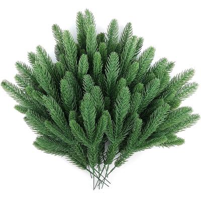 24pcs Christmas Simulation Pine Branches Simulation Plants Three-Forked Three-Dimensional Double-Sided Pine Needle Branches Chri