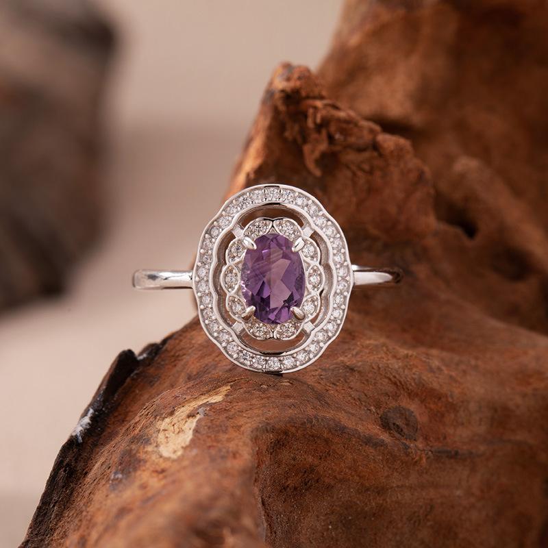 S925 Sterling Silver Colored Treasure Ring Women'S Natural Topaz Sapphire Olivite Diopside Garnet