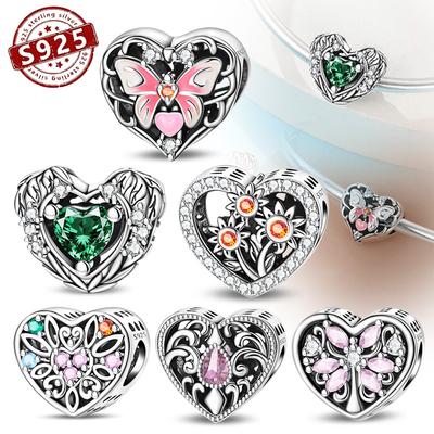 Copper Heartshaped Series Zircon Bead Necklace Pendant Bead Charms Compatible With Charm Bracelets for Women Fine Jewellery Making
