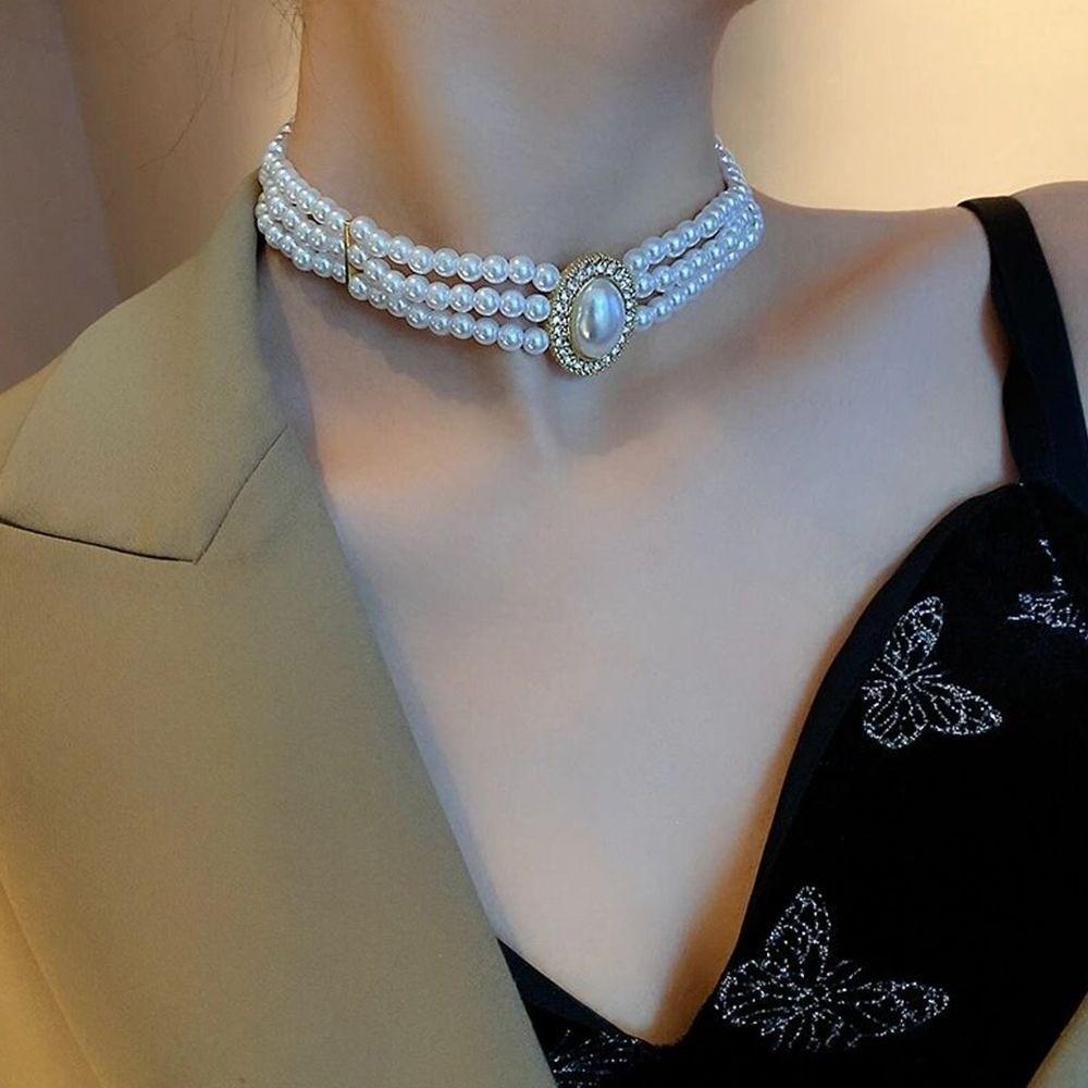 Jewelry Accessories Retro Pearl Necklace Clavicle Chain Pearl Choker Pearl Pendant  Wedding Bride