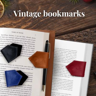 Vintage Faux Leather Magnetic Bookmark Handmade Portable Waterproof Book Page Marker Clip Refrigerator Magnet Book Lovers Kids Students Gift