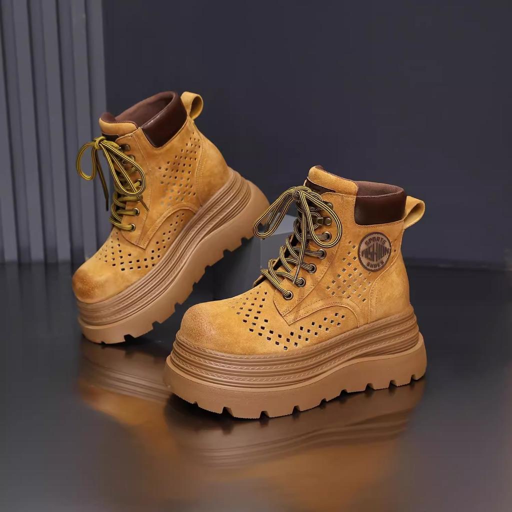 Thick-soled 8cm Hollow Rhubarb Boots for Women In the Summer of 2025, New Popular Casual Boots, Versatile Short Boots, Single Boots for Women.