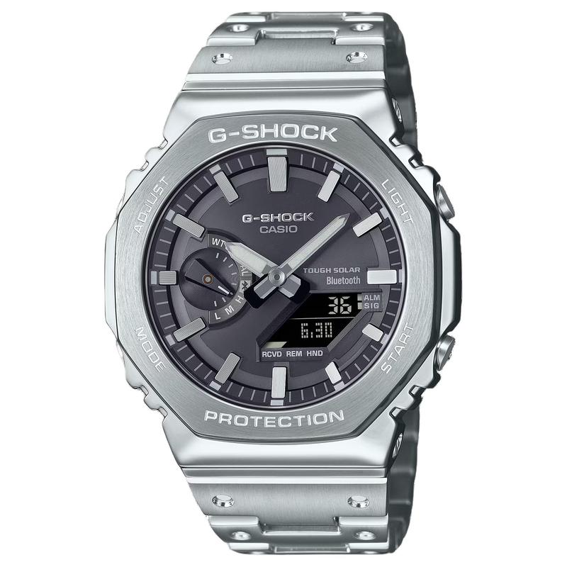 Casio Serie 2100 200 metri impermeabile solare Quarzo Cinturino in acciaio orologio da uomo quadrante nero GM-B2100SD-1AJF