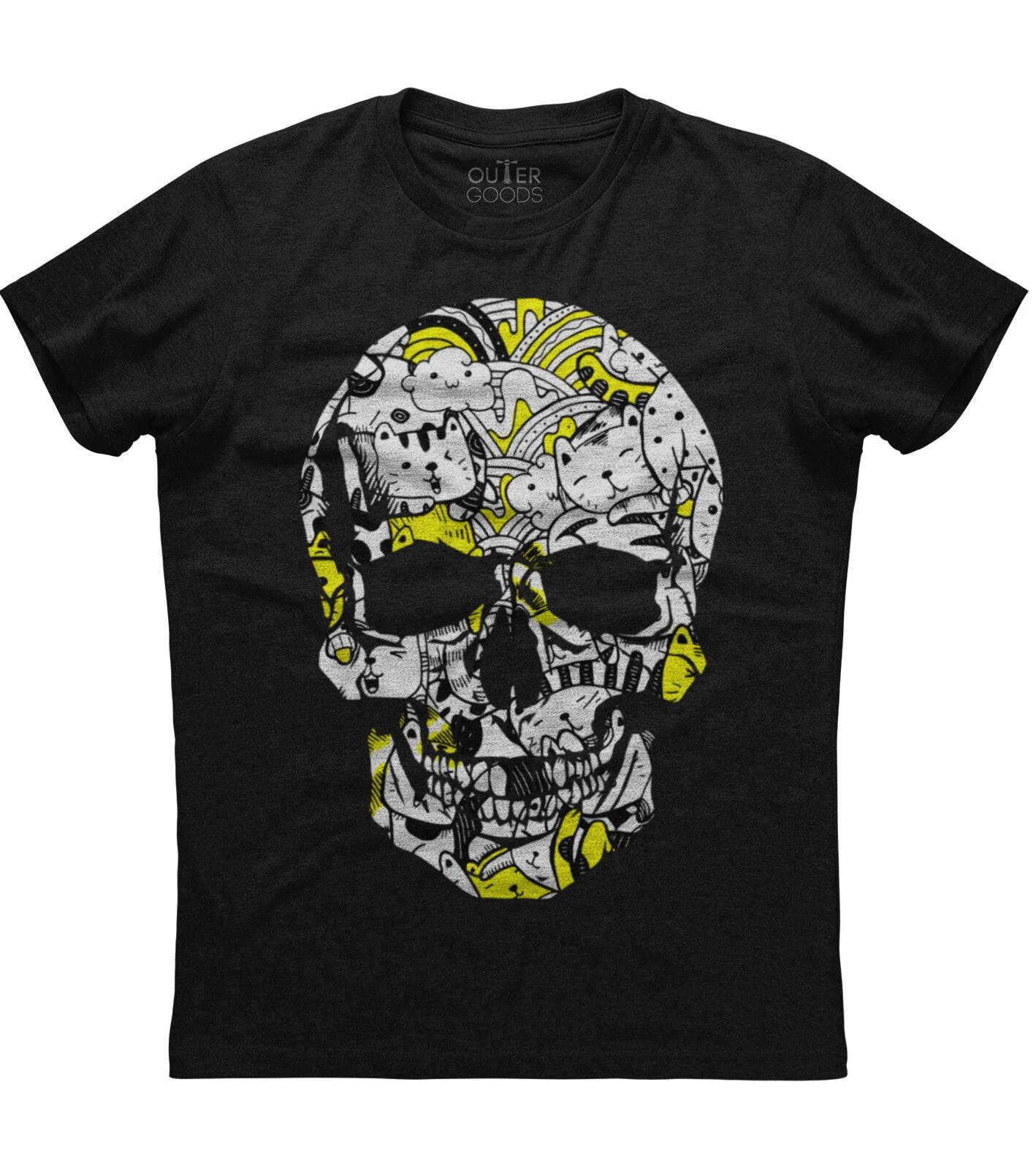 Cat Skull Halloween Funny Goth Punk Emo Graphic Gift Unisex T-Shirt XXXL