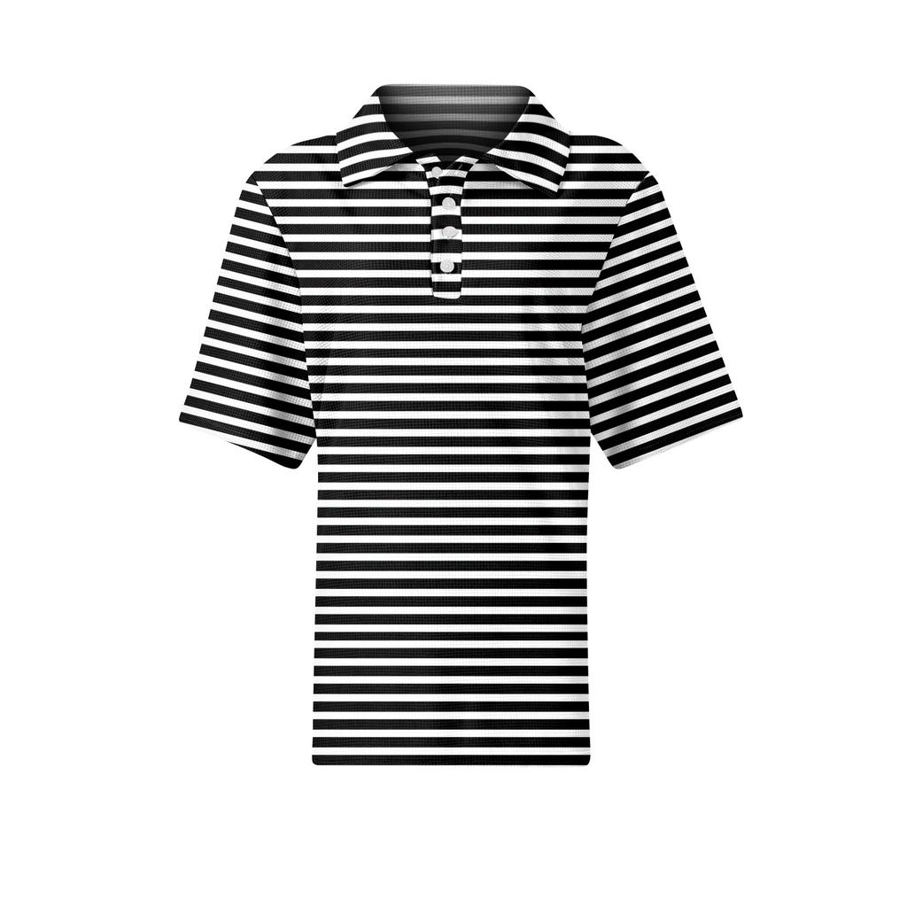 Women's Casual Short Sleeve Polo Shirt Waffle Texture Button Down Collar Top with Horizontal Stripes Pattern Suitable for Daily Wear