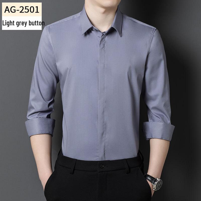 Men's Bamboo Fiber Long-Sleeve Non-Iron Stretch Business Casual Shirt