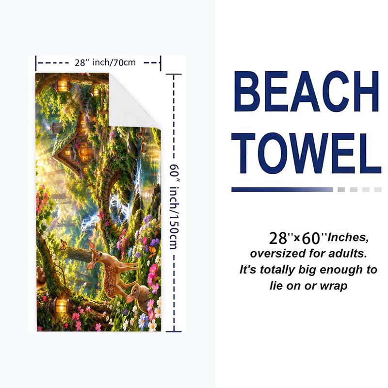 Fairyland Wonderland Print Beach Towel, Large Soft Quick Dry Towel for Beach Camping Swimming