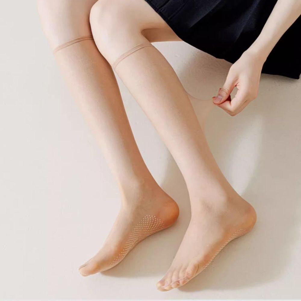 8Pairs Solid Long Tube Socks Streetwear Silky Calf Socks Comfortable Transparent Stockings  Summer