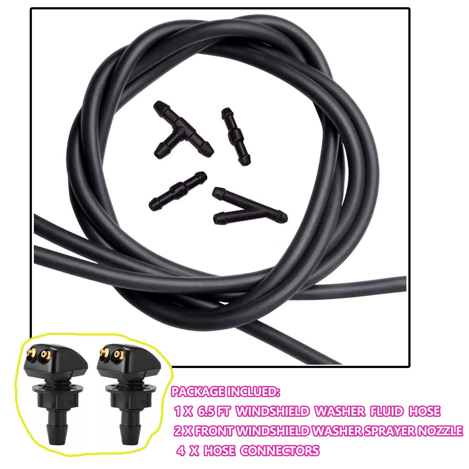 Car Front Windshield Washer Sprayer Nozzle Kit w/6.5ft Wash Hose Connector Black