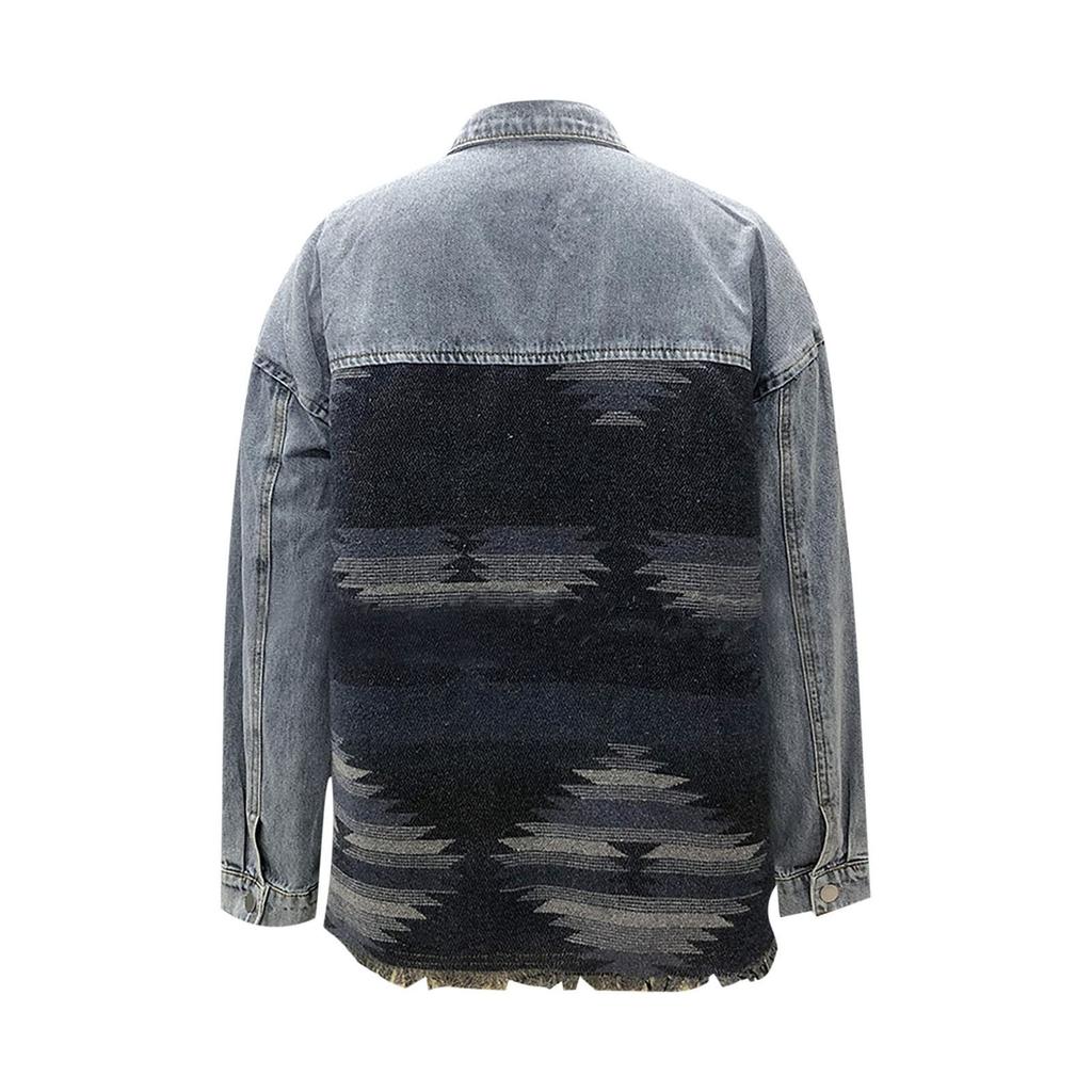 Women Loose Casual Denim Jacket Female Jacket Long Sleeve Black Trim Coat With Pockets