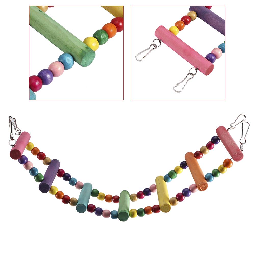 Colorful Natural Wood Beads Climbing Ladder Swing Parrot Toy Stand Bar Parrot Supplies