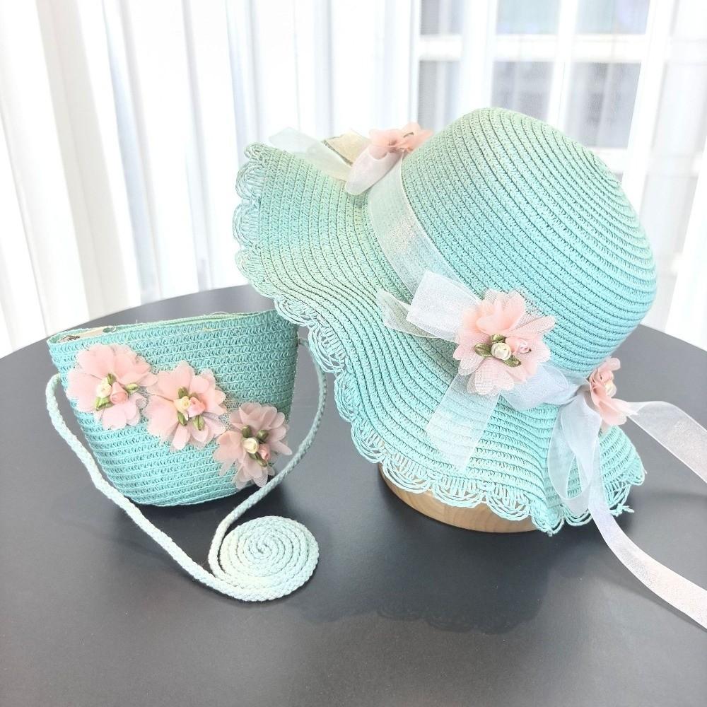 Solid Color Sun Hat Floral Style Fisherman Hat Trend Straw Hat Small Bag Set Fashion Accessory