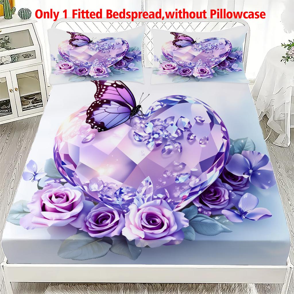 1pc Rose Heart Fitted Sheet 100% Polyester Durable Bed Sheet NO Pillowcases for Adults Home Bedroom Decor Boys Birthday Gift