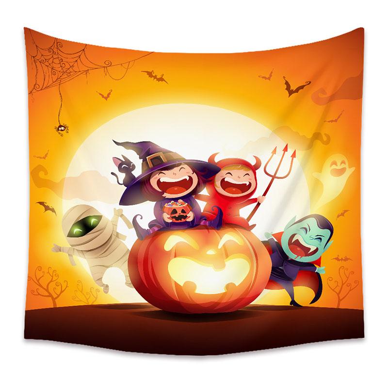 

American Halloween Printed Tapestry Horrible Cartoon Pattern Hanging Cloth for Living Room Pumpkin Bat Wall Carpet Decoration 74x94cm(29x37in)