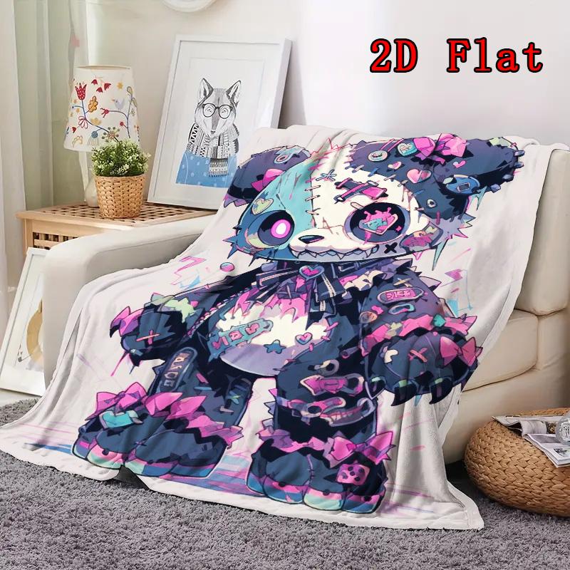 Cute yet Creepy Cartoon Bear 2D Flat Pattern Flannel Blanket High quality All Seasons Warmth and Comfort Perfect for Christmas Gifts.
