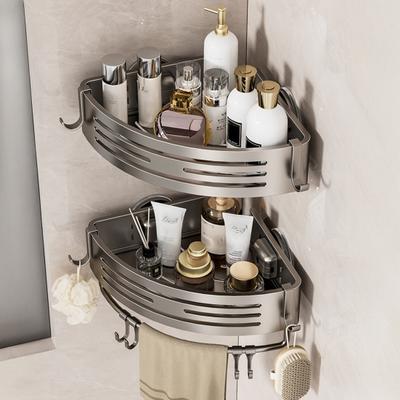 Saugnapf Eckregal Dreieck Eck-Duschablage Ohne Bohren Verstellbarer Badezimmer-Organizer mit Handtuchstange Ablage für Dusche Küche