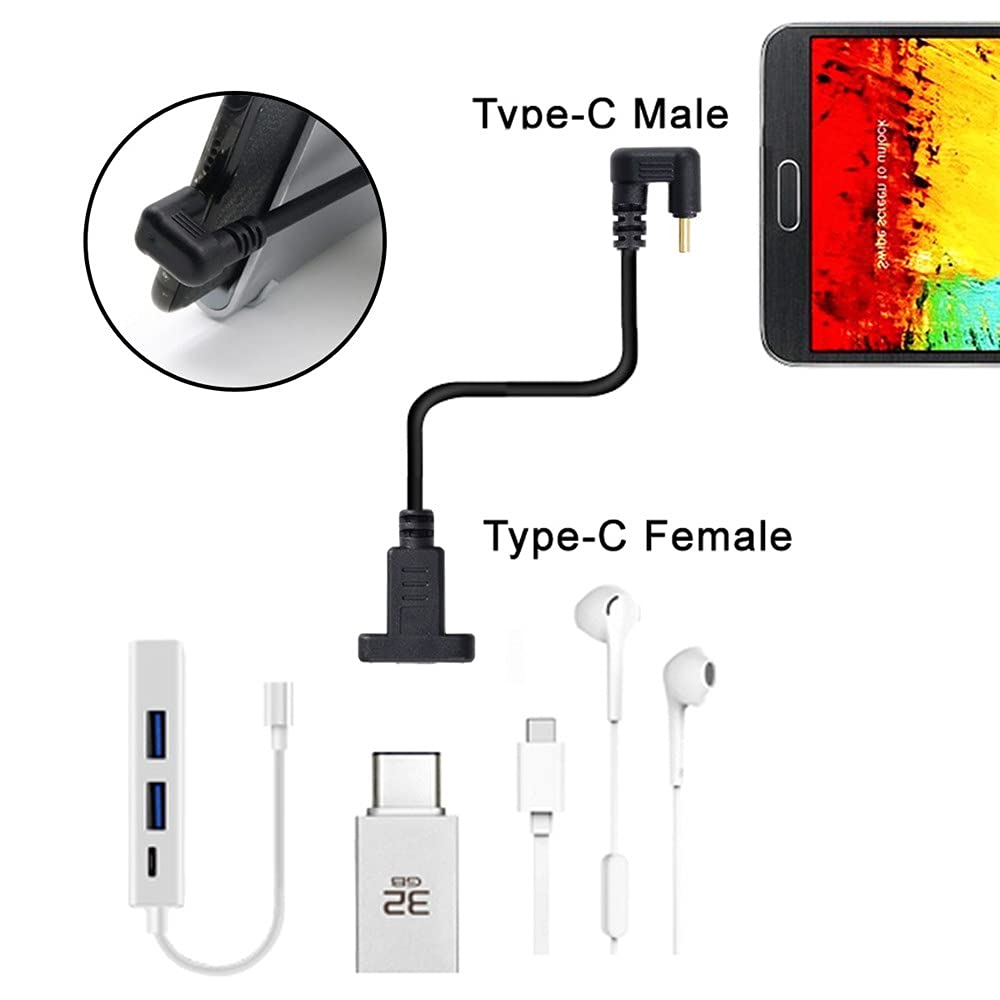 Xiwai USB Type C Male to Female Extension Data 180 Degree Back Angled 3.1 Cable, U-Shaped, 30cm,