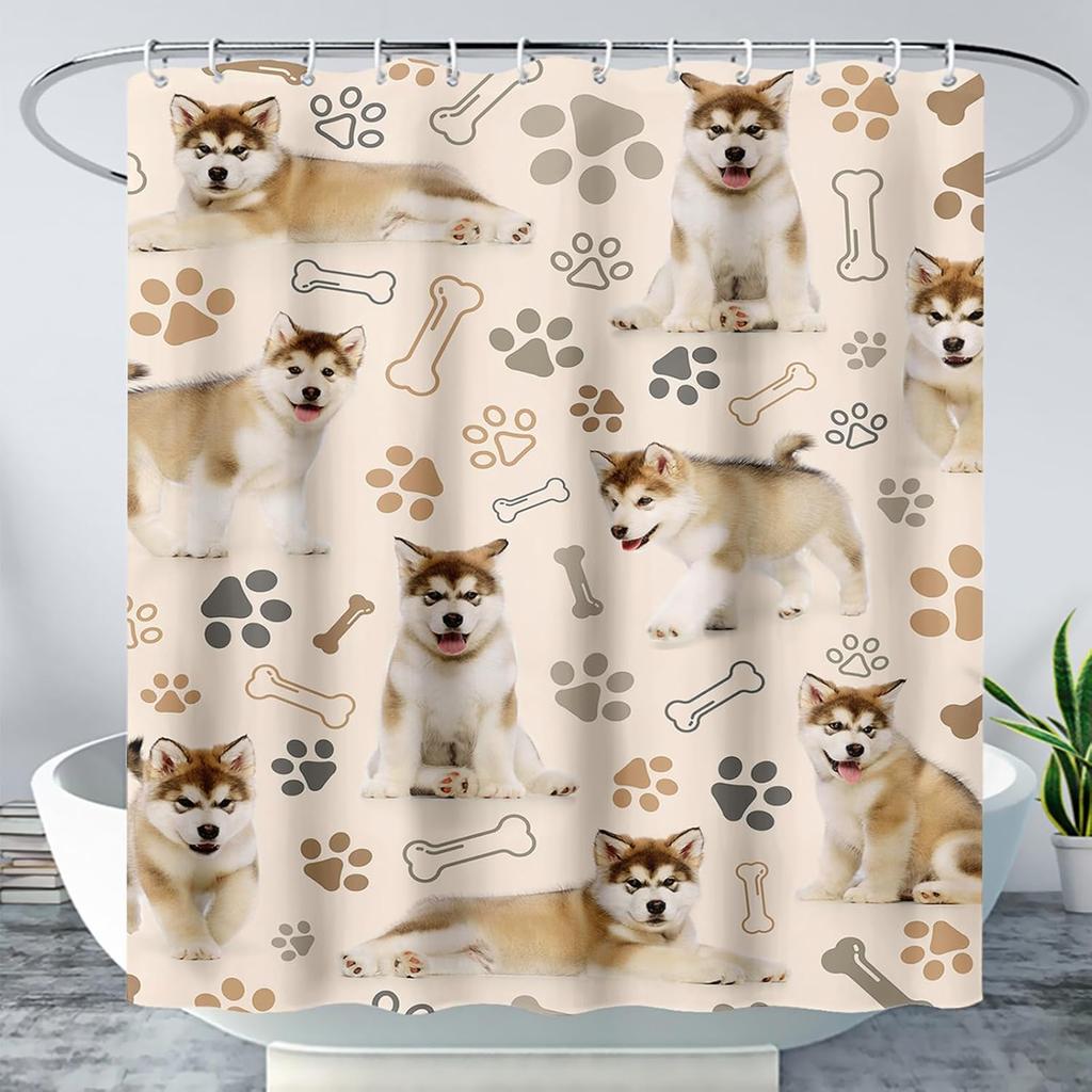 Cute Cat Cartoon Pet Cat Kitten Bathroom Curtain,Cat Paw Print Cat Lover Bath Curtain Polyester Waterproof Bathroom Curtain Wi