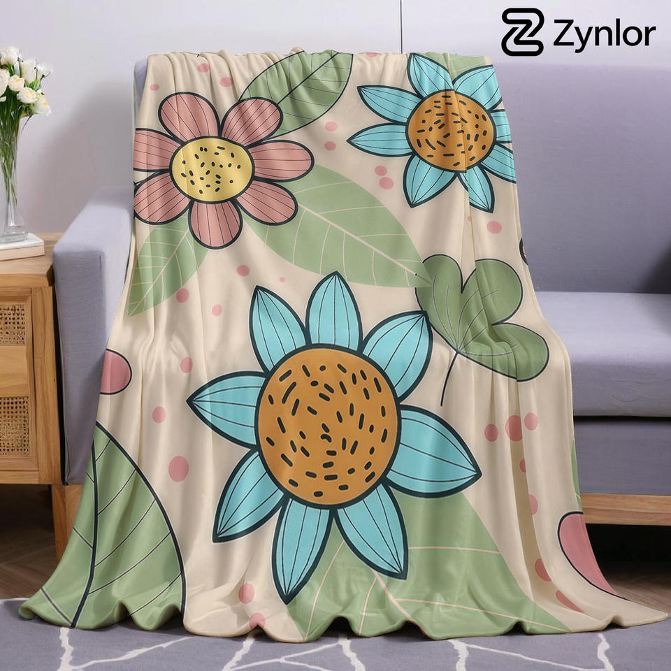 Boho Flower Cartoon Anime Print Flannel Blanket Soft Warm Throw for Kids Bedroom Sofa Bed Christmas Office Car