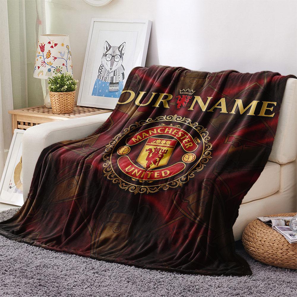 Custom Name,Manchester United FC Printed Flannel Blanket, Soft Throw for Bedroom Sofa, Washable, Christmas Present, Great Gift.