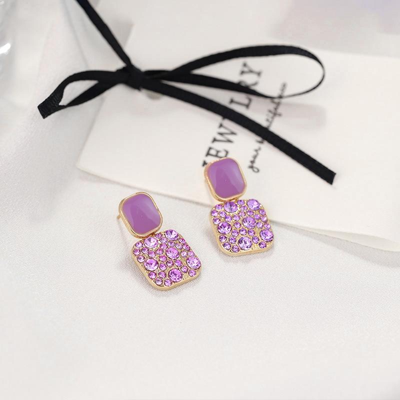 

Purple Crystal Flower Stud Earrings For Woman Korean Fashion Jewelry Wedding Party Girl Elegance Set Accessories фіолетовий