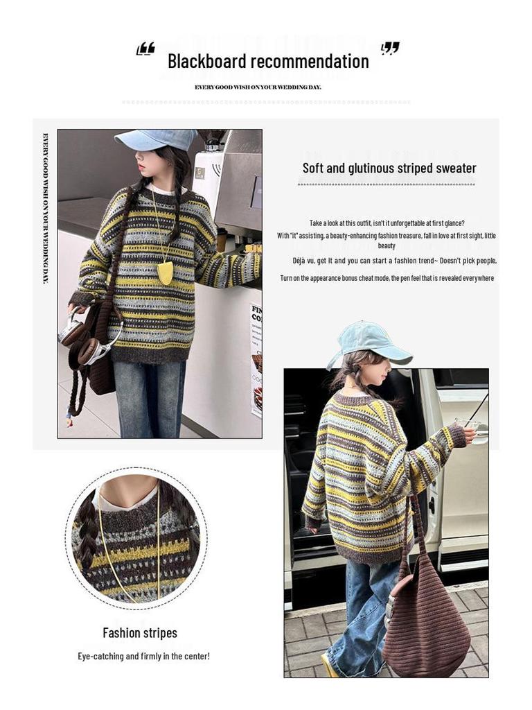 2025 New Girls' Korean Style Knitted Sweater - Versatile Autumn/Winter Children's Fashion Top