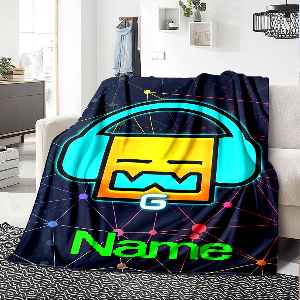 Customiz Name Personality Geometry Dash Blanket Soft &Warm Sofa Office Bed Travel Lunch Break Blanket, Gift Suitable All Seasons