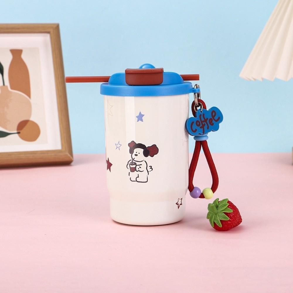 Leak-Proof Vacuum Straw Cup Cartoon Coffee Cup Portable Double Drink Insulated Cup  Daily Use