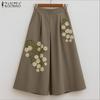 ZANZEA Pantalones casuales sueltos anchos recortados con estampado floral para mujer